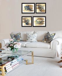 "Gold Sea Collection" 3-Piece Vignette By Bluebird Barn; Ready to Hang Framed Print; Black Frame