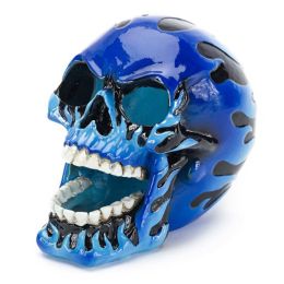 Penn-Plax Flaming Skull Aquarium Ornament Blue 3.5 in Medium