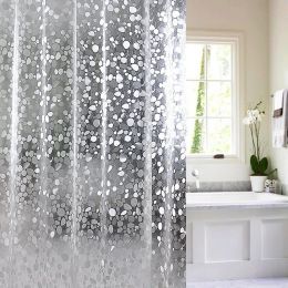 3D Translucent Shower Curtain Waterproof Mildew EVA Bath Curtains Modern Cobblestone Pattern Bathroom Curtain With Hooks (Color: Translucent Curtain, size: W120xH180cm)