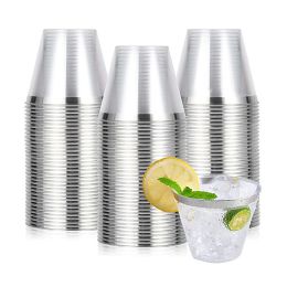 10/50/100pcs Gold Plastic Cups Disposable Transparent Plastic Cup Wine Glass Champagne Cup Birthday Wedding Decor Party Supplies (Color: Sliver, Number of Pcs: 10pcs)