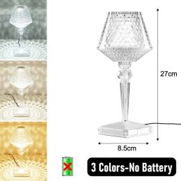LED Diamond Night Light Table Lamp Rechargeable Touch Sensor Dimming Crystal Projection Light For Bedside Bedroom Restaurant Bar (Ships From: China, Emitting Color: basic plug-in)