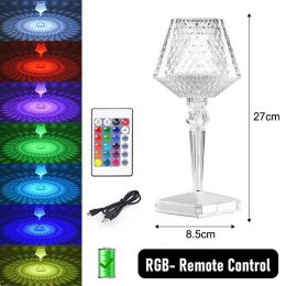 LED Diamond Night Light Table Lamp Rechargeable Touch Sensor Dimming Crystal Projection Light For Bedside Bedroom Restaurant Bar (Ships From: China, Emitting Color: upgrade B)