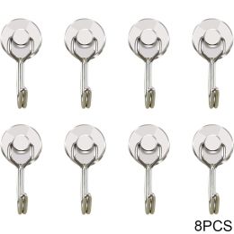 4/8/10pcs Magnetic Hook Powerful Heavy Duty Neodymium Magnet Hook Home Refrigerator Grill Kitchen Key Holder Black Multi-Purpose (Color: 8PCS Silver, Ships From: China)