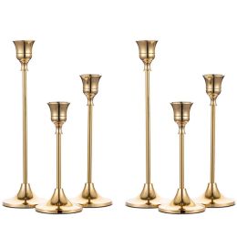 Taper Candle Holders In Bulk Goblet Brass Gold Candlestick Holders Set of 6 (Color: Gold 2 Set, Material: Metal)