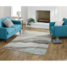 Living Room Wave Teal Upholstery Rug (Color: 5x7)