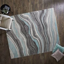 Living Room Wave Teal Upholstery Rug (Color: 8x10)