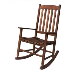 Outdoor wooden porch rocking chair with weather resistant finish (Color: dark brown)