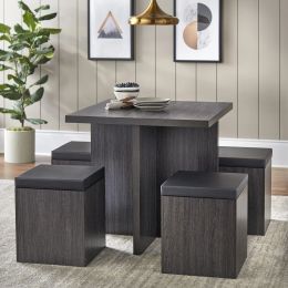 5-piece dinnerware with storage ottoman (Color: grey)