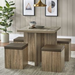 5-piece dinnerware with storage ottoman (Color: Brown)