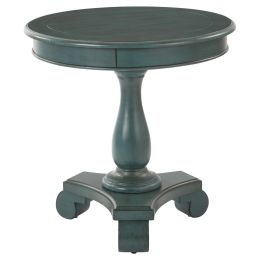 Avalon Hand Painted Round Accent table in Antique (Color: Caribbean Finish, Material: Veneer and Wood)