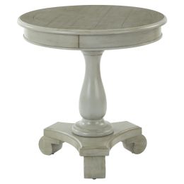 Avalon Hand Painted Round Accent table in Antique (Color: Antique Grey, Material: Veneer and Wood)
