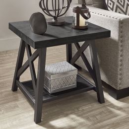 Westyn Rustic X Base Wood End Table with Shelf (Color: Black, Material: Wood, Tempered Glass)