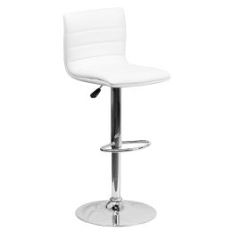 Modern White Vinyl Adjustable Bar Stool With Backrest (Color: White, Material: metal, plastic, vinyl)