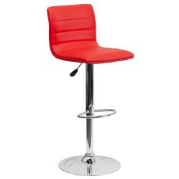 Modern White Vinyl Adjustable Bar Stool With Backrest (Color: Red, Material: metal, plastic, vinyl)