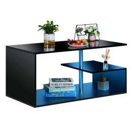 Coffee Table for Living Room Modern Coffee Table High Gloss Black Finish Centre Sofa Table S-Shaped Open Storage Shelf (Color: Black)