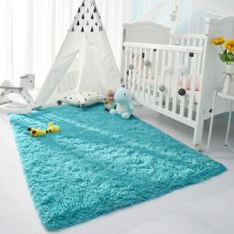 Fluffy Rug for Living Room Bedroom Big Area Rugs Floor Mat Home Decor; 5'x8' (Color: Blue, Material: Polyester)