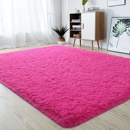 Fluffy Rug for Living Room Bedroom Big Area Rugs Floor Mat Home Decor; 5'x8' (Color: Hot Pink, Material: Polyester)