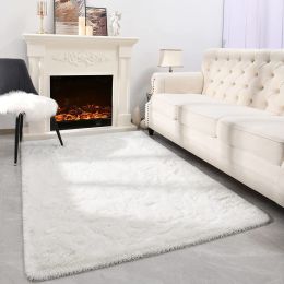 Fluffy Rug for Living Room Bedroom Big Area Rugs Floor Mat Home Decor; 5'x8' (Color: Cream White, Material: Polyester)