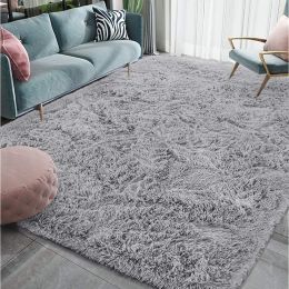 Fluffy Rug for Living Room Bedroom Big Area Rugs Floor Mat Home Decor; 5'x8' (Color: Gray, Material: Polyester)