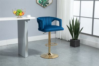 COOLMORE Vintage Bar Stools with Back and Footrest Counter Height Dining Chairs (Color: Navy)