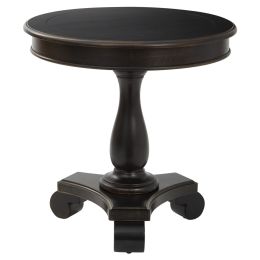 Avalon Hand Painted Round Accent table in Antique (Color: Red, Material: Veneer and Wood)