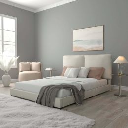 Upholstered Pillow Queen Platform Bed; Nature Gray (Color: Natural, Material: MDF, LVL, Foam, Fabric)