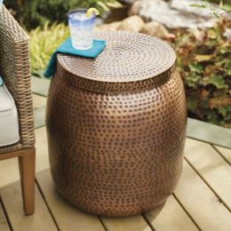 Outdoor Hammered Garden Stool; Antique Copper; storage stool (Color: 20")