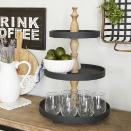 15" x 24" Wood 3 Tiered Server; 1-Piece (Color: Black, Material: wood)