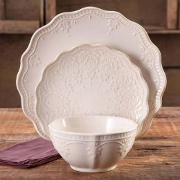 Lace 12-Piece Dinnerware Set (Color: off-white, Material: Stoneware)