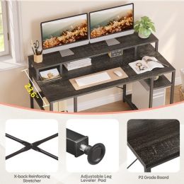55 inch computer desk with monitor stand home office desk (Color: charcoal, Material: P2 particle board + metal frame)