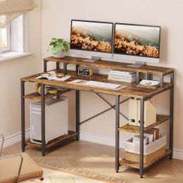 55 inch computer desk with monitor stand home office desk (Color: rural, Material: P2 particle board + metal frame)