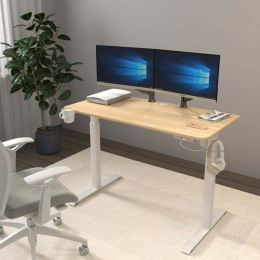 Height Adjustable Standing Desk with USB and Type C; Natural Wood (Color: White, Material: wood, laminate, melamine)