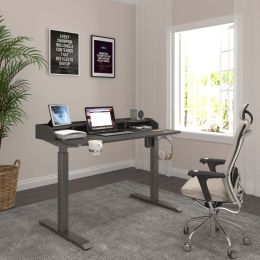 Height Adjustable Standing Desk with USB and Type C; Natural Wood (Color: Black, Material: wood, laminate, melamine)