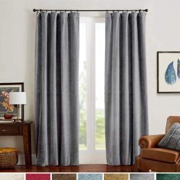 Velvet Blackout Curtains 84 inches Length Thermal Insulated Soft Drapes for Bedroom Living Room Rod Pocket Window Curtains 2 Panels (Color: Gray, Material: Velvet Textured Fabric)