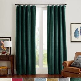 Velvet Blackout Curtains 84 inches Length Thermal Insulated Soft Drapes for Bedroom Living Room Rod Pocket Window Curtains 2 Panels (Color: Green, Material: Velvet Textured Fabric)