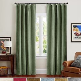 Velvet Blackout Curtains 84 inches Length Thermal Insulated Soft Drapes for Bedroom Living Room Rod Pocket Window Curtains 2 Panels (Color: Pea Green, Material: Velvet Textured Fabric)